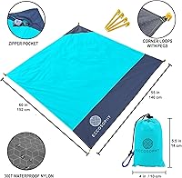 Vista 2 de ECCOSOPHY Manta de playa a prueba de arena, 100% impermeable, manta de picnic de 60 x 55 pulgadas, manta de bolsillo compacta para exteriores, funda