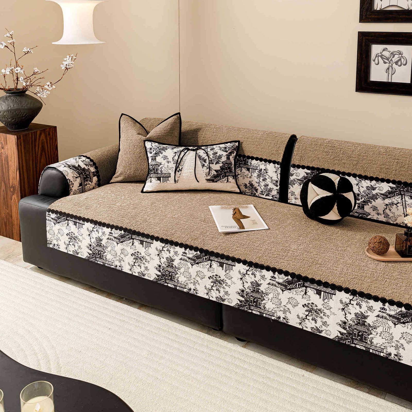 Housse de canapé chenille premium couleur curry décoration salon moderne 90x260