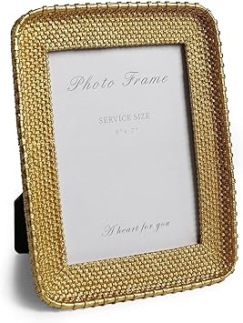 Vintage Gold 5x7 Picture Frame, Gold Metal Rattan Textured Hand-Crafted Photo Frame with Glass Front Antique Picture Frame for Tabletop Display & Wall Display, Retro Design Home Decor