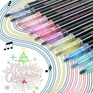 AKARUED Glitter Pens Outline Pens 12 Colors Glitter Marker Pens- Double Line Magic Pens for Drawing Birthday Greeting, Scrap Booking, Card Making, DIY Crafts, Gifts for Kids Adults Girls
