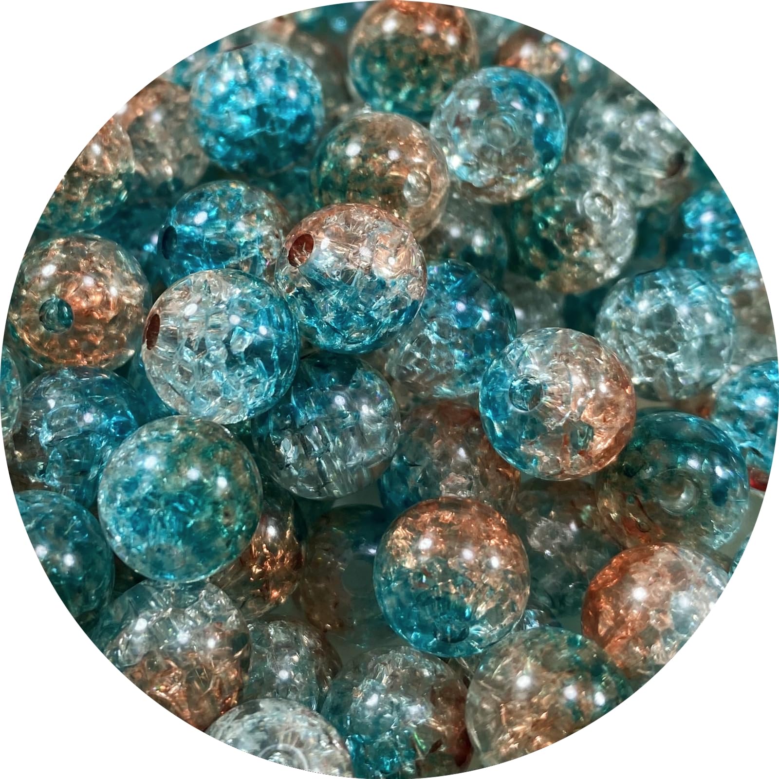 100pcs Crackle Acrylic Beads 12mm Round Crystal Acrylic Craft Beads for Jewelry Making DIY Bracelet Necklace Handmade Craft Decoration(Red-Lake Blue)