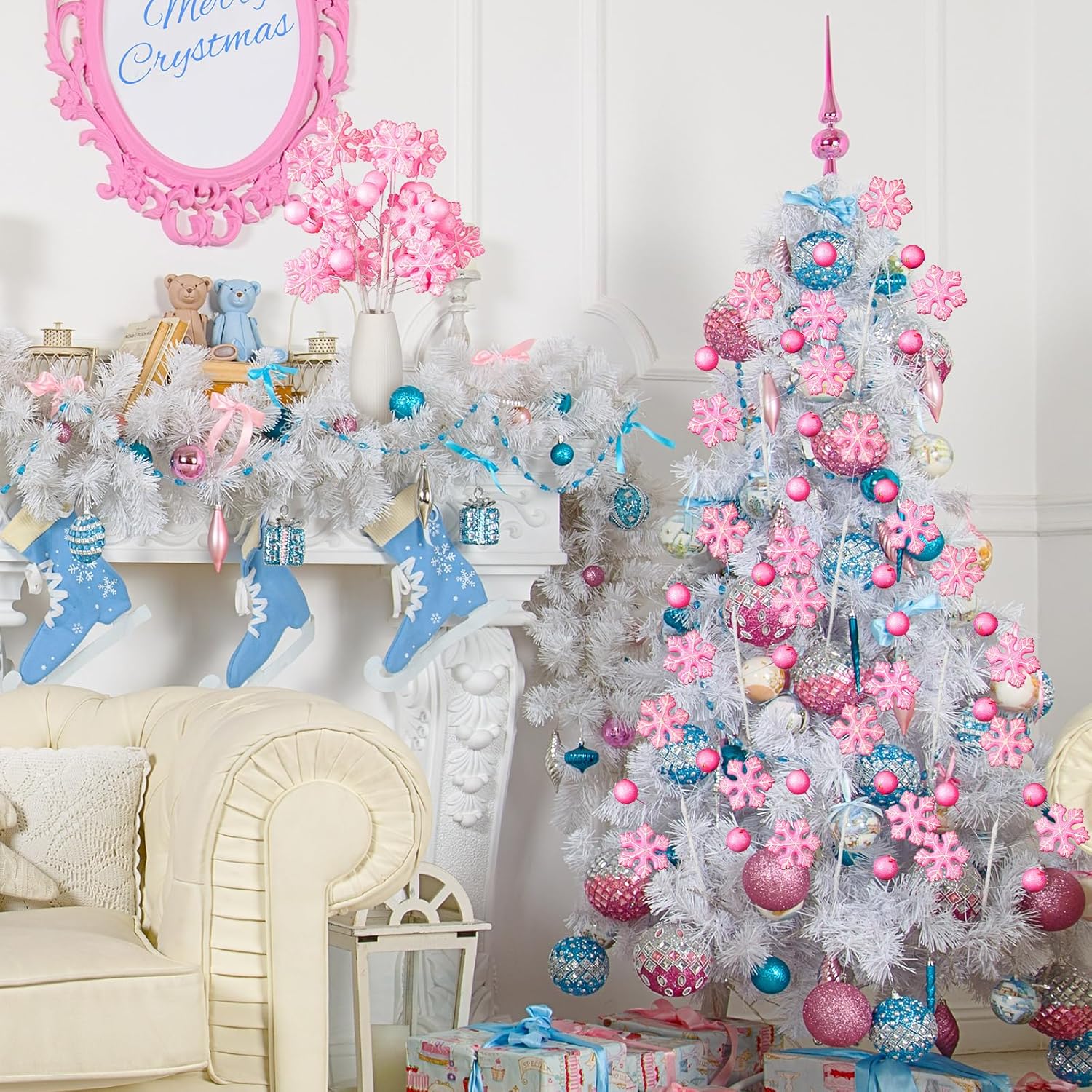 Norme ピンクのクリスマスツリーピック 17.7インチ ピンク スノーフレーク ジンジャーブレッド クッキーピック デコレーショ