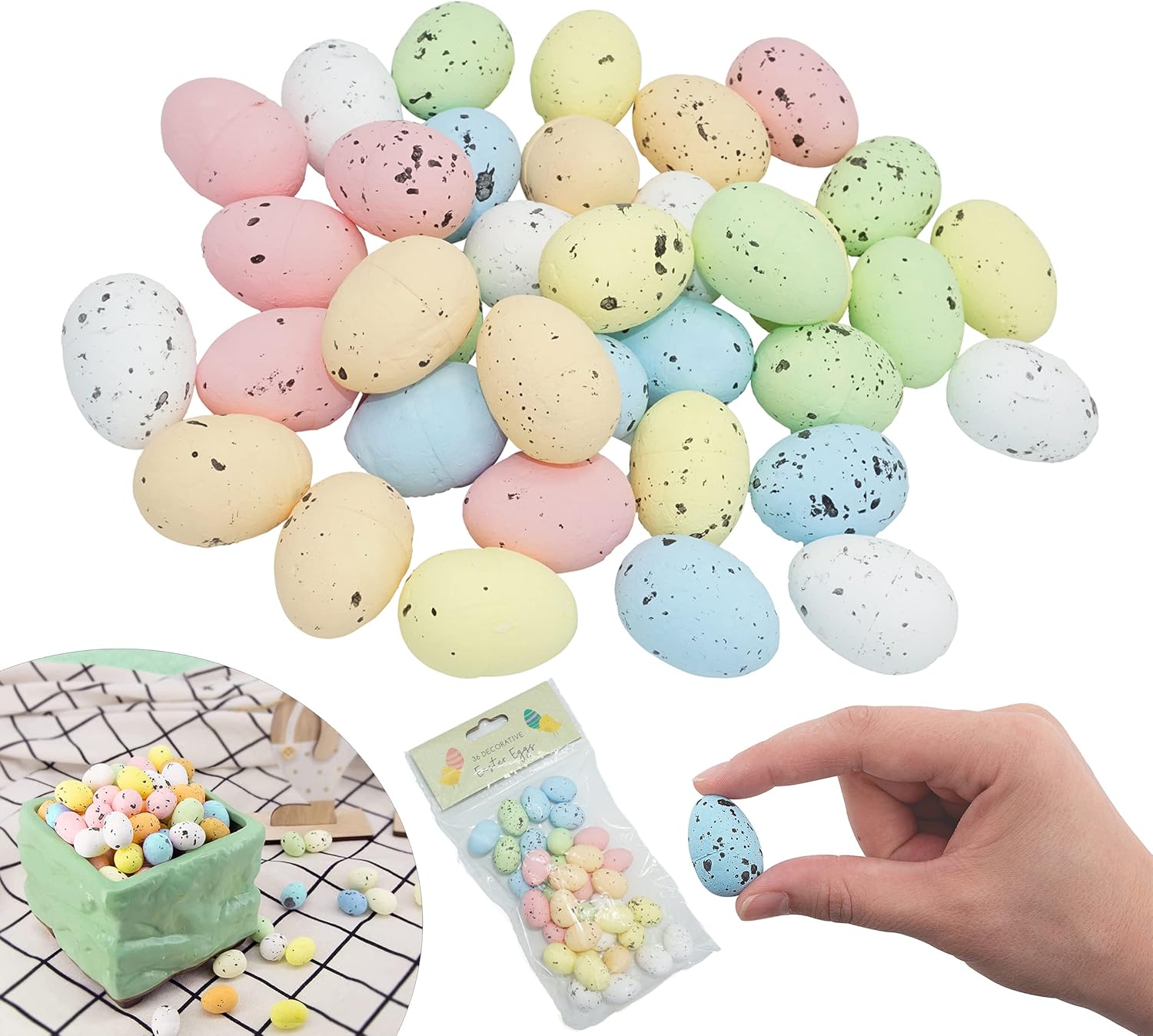 SRV Hub 36Pcs Easter Mini Eggs, Easter Decorations, Artificial Bird