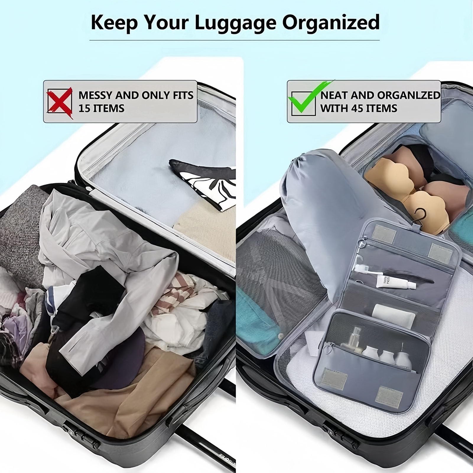Organizer Valigie Salvaspazio, Cubi di Imballaggio Storage Travel Luggage Valigia Organizer Packing Cubes for Travel Set Viaggiot Essentials(Gray,10 Pcs)