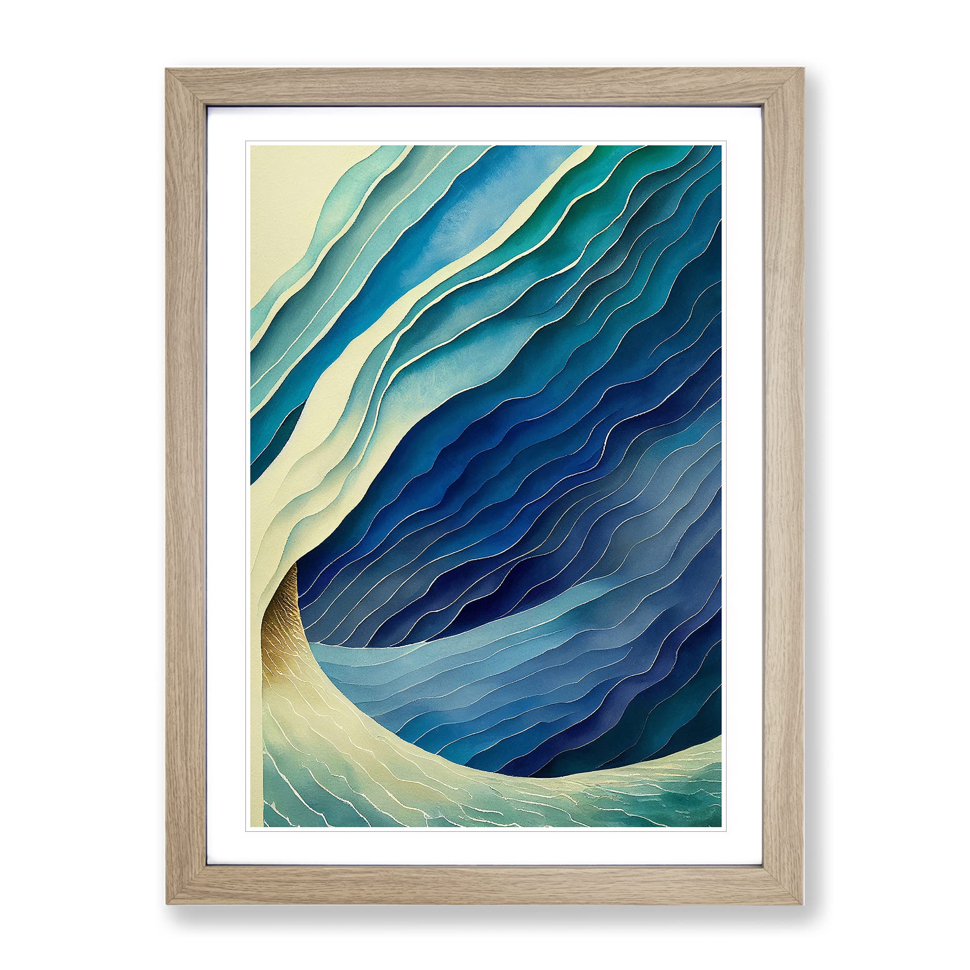 Abstract Layers Of A Ocean Wave No.2 Framed Print, Oak, A3 (34 x 46 cm)