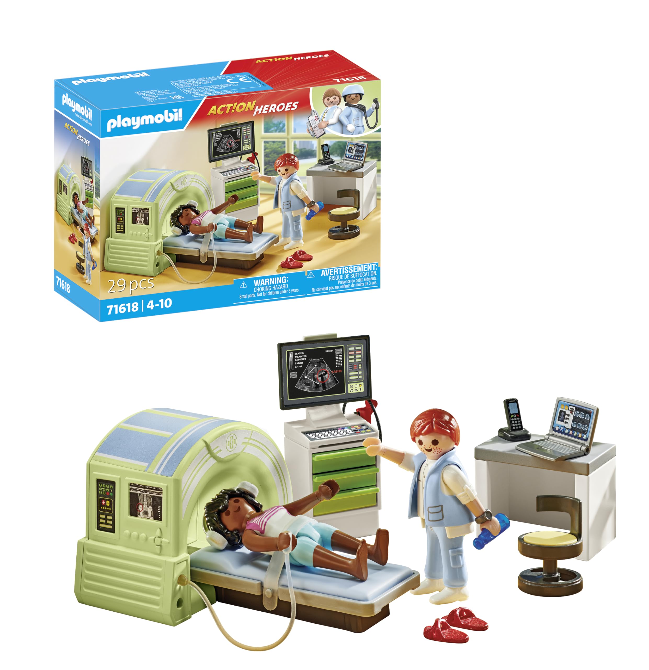 Playmobil71618 Action Heroes: MRI with patient, realistic examination by the radiologist, made from over 80% recycled and bio-based materials, detailed play sets suitable for children ages 4+