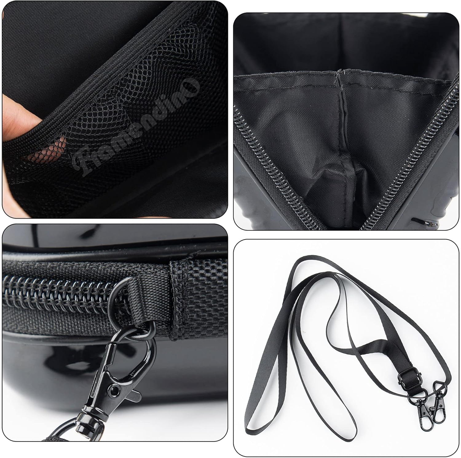 Framendino, Black Hard Shell Cosmetics Case Carrying Bag for Toiletry, Mini Cross Body Suitcase with Detachable Grip Rope and Shoulder Strap Women Travel image 3 of 9 B0BJHC46GB