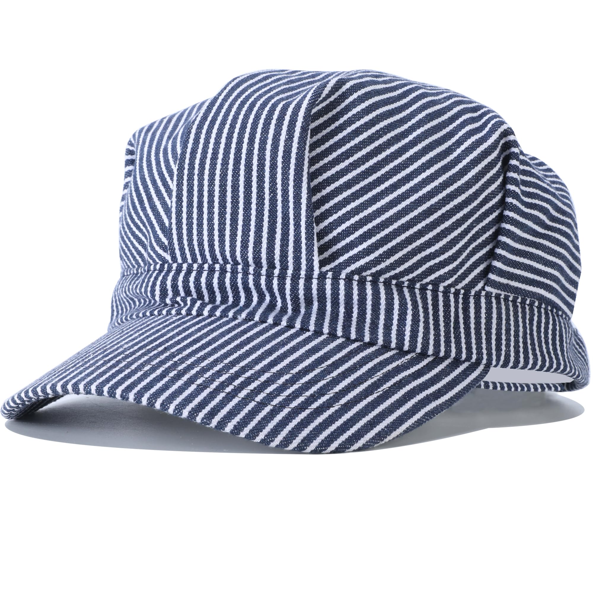 CINKCO Adult Train Conductor Hat Classic Cotton Blue and White Stripes Train Engineer Hat
