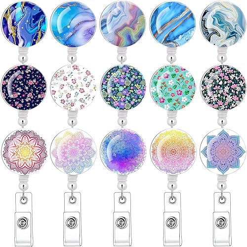 Miniatura 8 de Paquete de 15 carretes retráctiles con estampado de tortuga cerdo y vaca, soporte para tarjetas de identificación, clip retráctil, divertido carrete