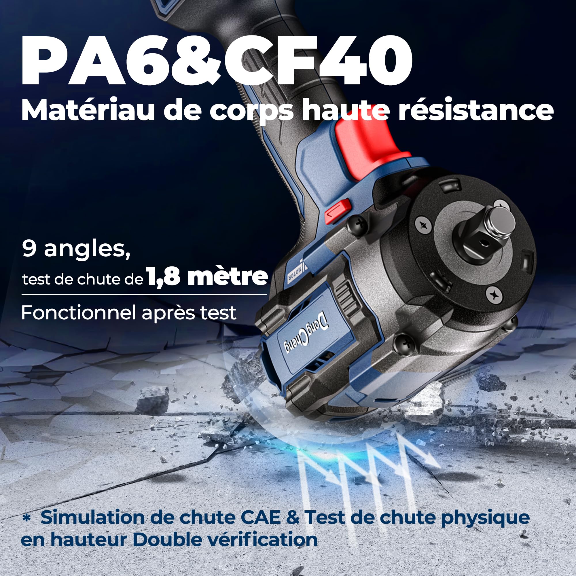 DongCheng Clé à Chocs Sans Fil Sans Balais, 20V, 4,0 Ah Li-ion, 800 Nm, 4 vitesses, avec douilles 17‑24 mm et lumière LED, pour le changement de pneu, la mécanique automobile et le chantier