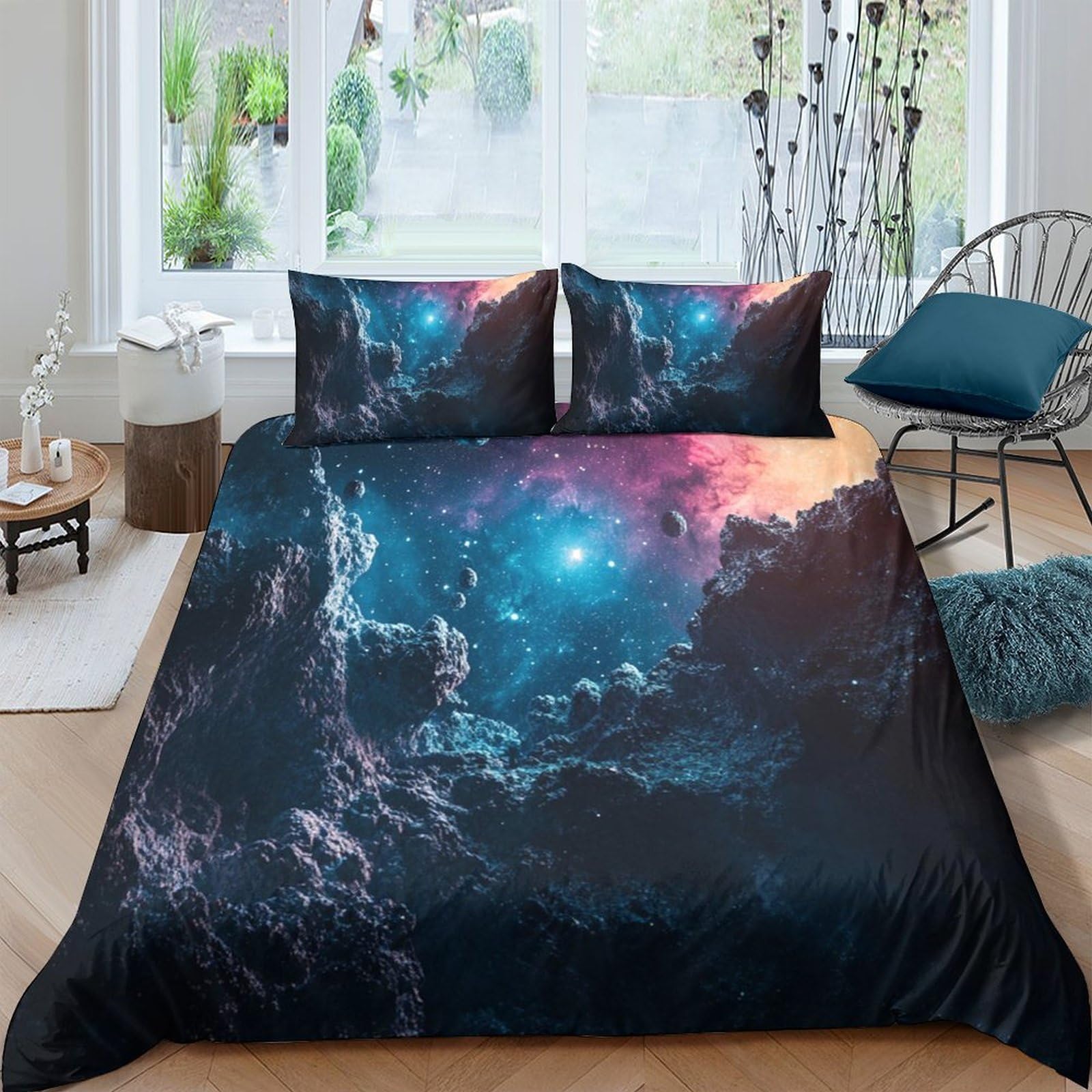 Ctjqhvkz Style-1 3D Printed Galaxy Starry Sky Fitted Sheet Microfiber Bedroom Decor Cosmic Nebula Mattress Cover For Home Dorm Single（135X200cm）