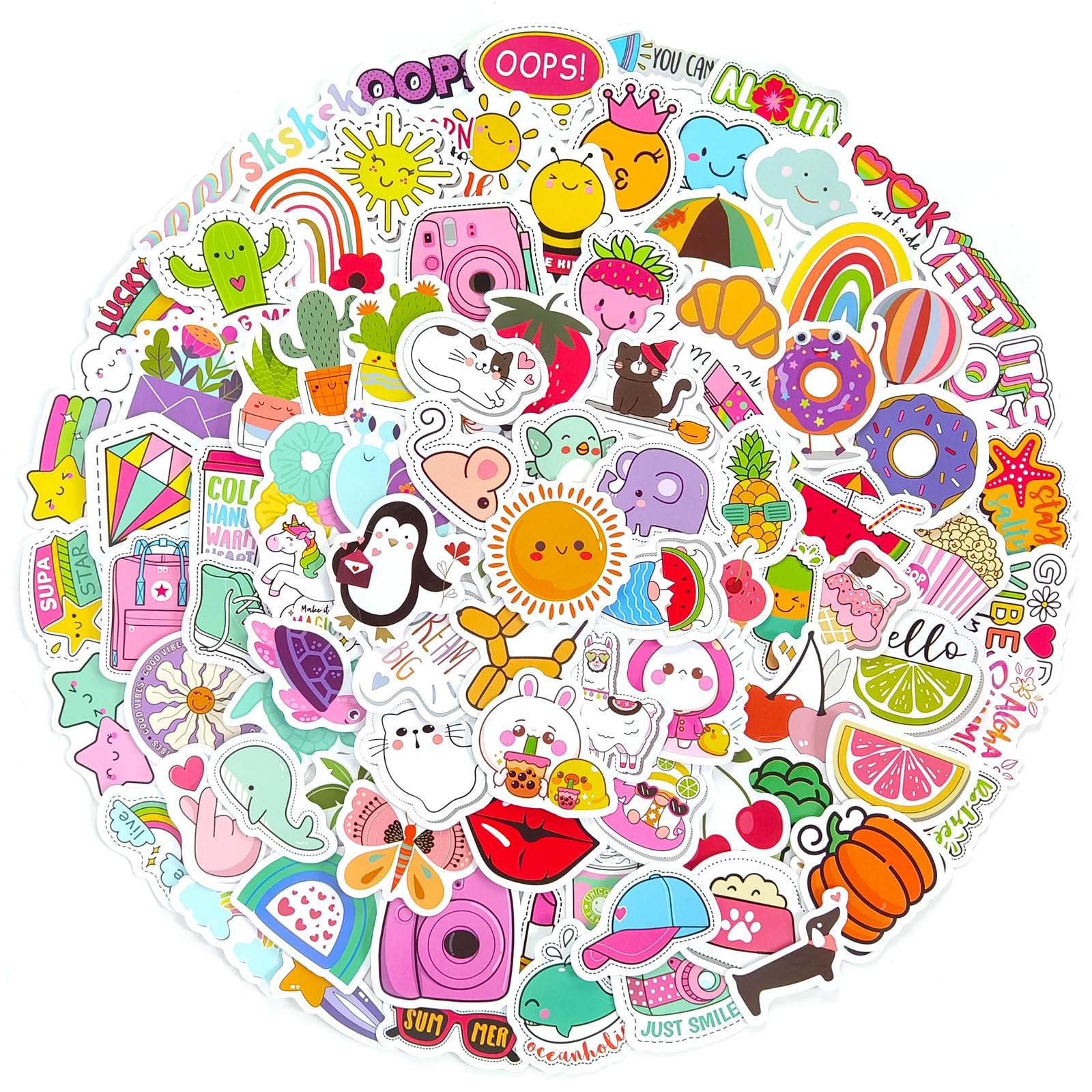 Ychsring Cute Kawaii Aesthetic Stickers - 100 Pcs Waterproof Vinyl Vsco Assorted for Water Bottle, Laptop, Tumbler, Phone Case - Pastel Trendy for