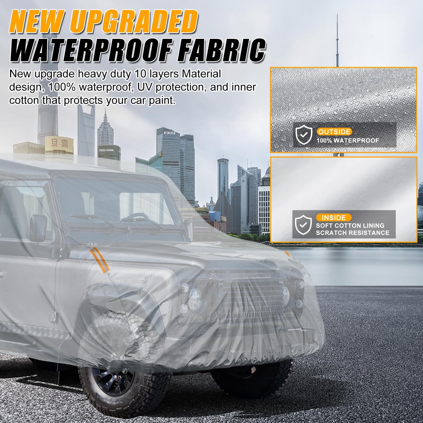 Telo copriauto impermeabile Land Rover Defender 90 1990-2016, telo di copertura per tutte le stagioni, con chiusura lampo, porta e parabrezza, grigio
