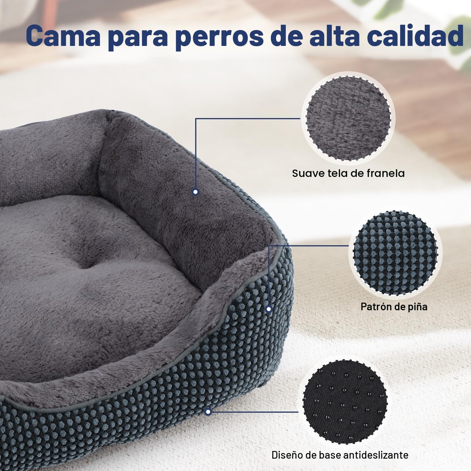 FURTIME Cama Perro, Cama Perros Grande Lavable Esponjosa, Camas Perros Antideslizante Antiansiedad, 89x63x23cm