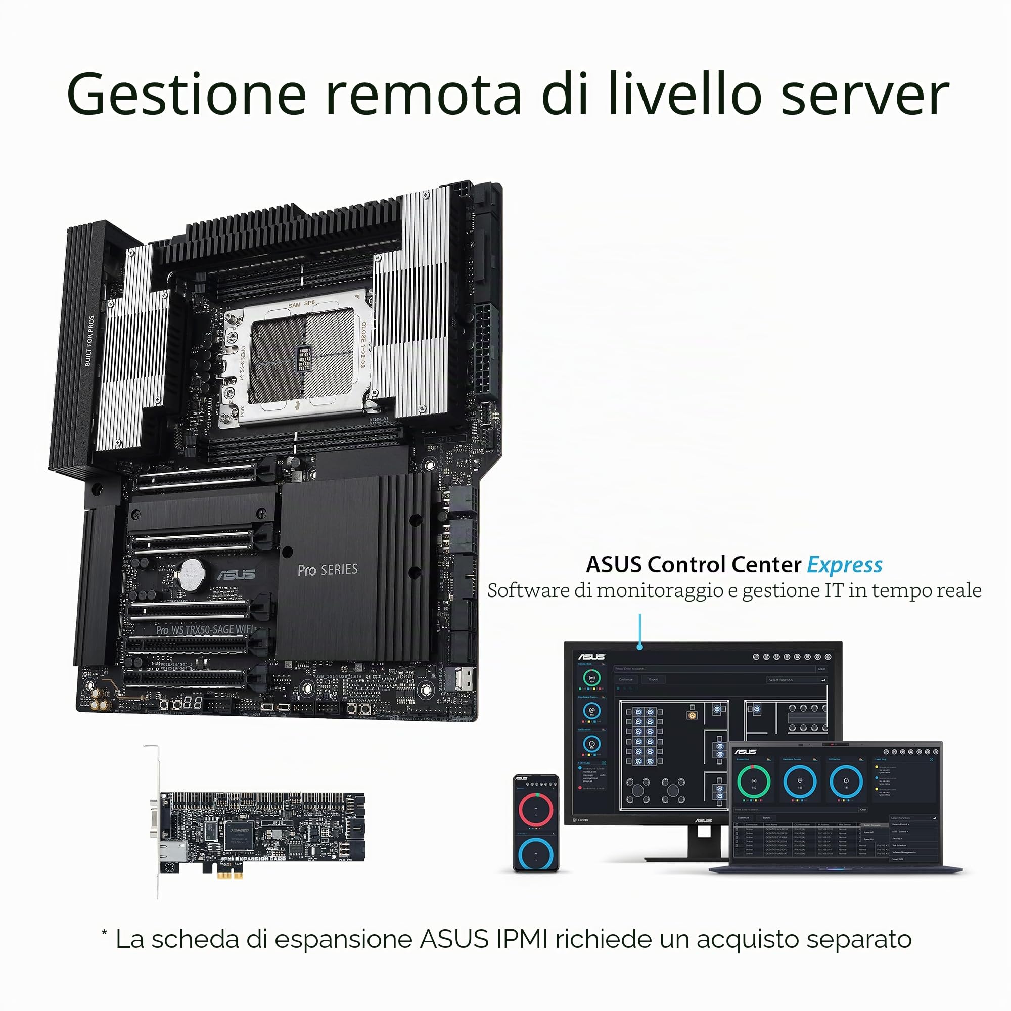 ASUS PRO WS TRX50-SAGE WIFI A, Scheda Madre Workstation AMD, Slot DDR5 Nera | Socket AMD sTR5 per CPU a 96 Core, 36 Stadi di Alimentazione, ECC R-DIMM, Tre Slot M.2, Tre slot PCIe 5.0, USB-C 20 Gbps