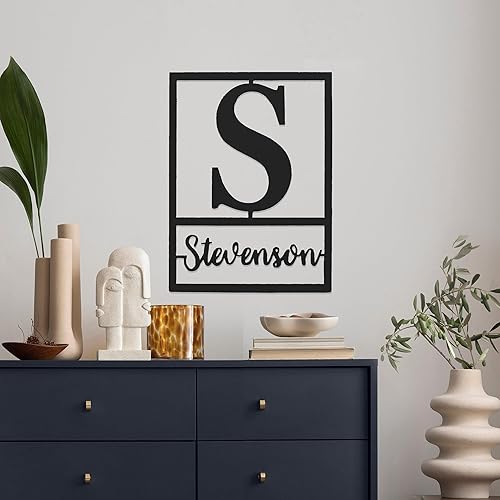 Miniatura 2 de Floating Script Monogram Sign Custom Metal Family Name Wall Decor Personalized Last Name Sign with Initial Modern Metal Name Plate for Home or