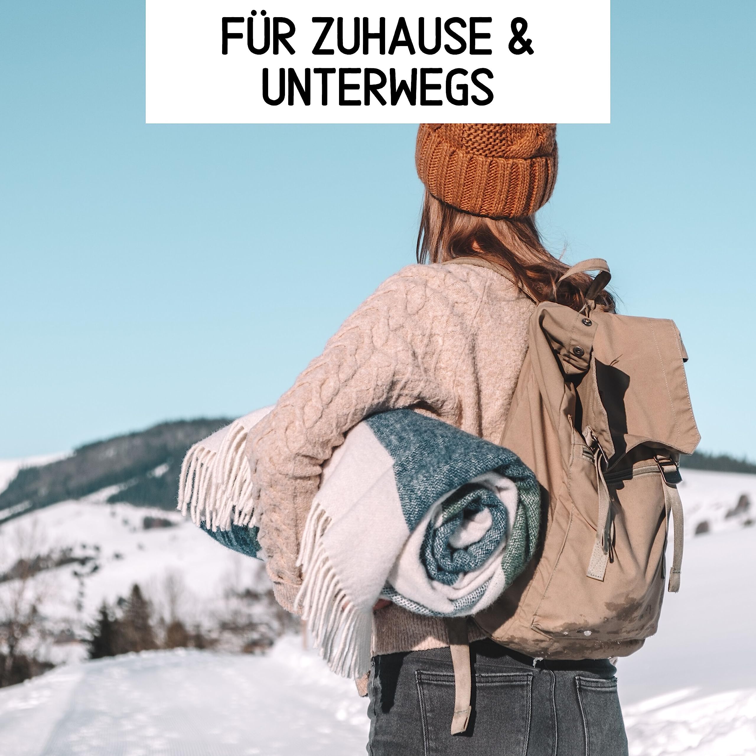Wolldecke Alaska (135x200 cm) Wolldecke warm aus 100% Schurwolle | Nachhaltige Wolldecke für zuhause & unterwegs | Wolldecke in blau beige weiß | Fair produziert in der EU
