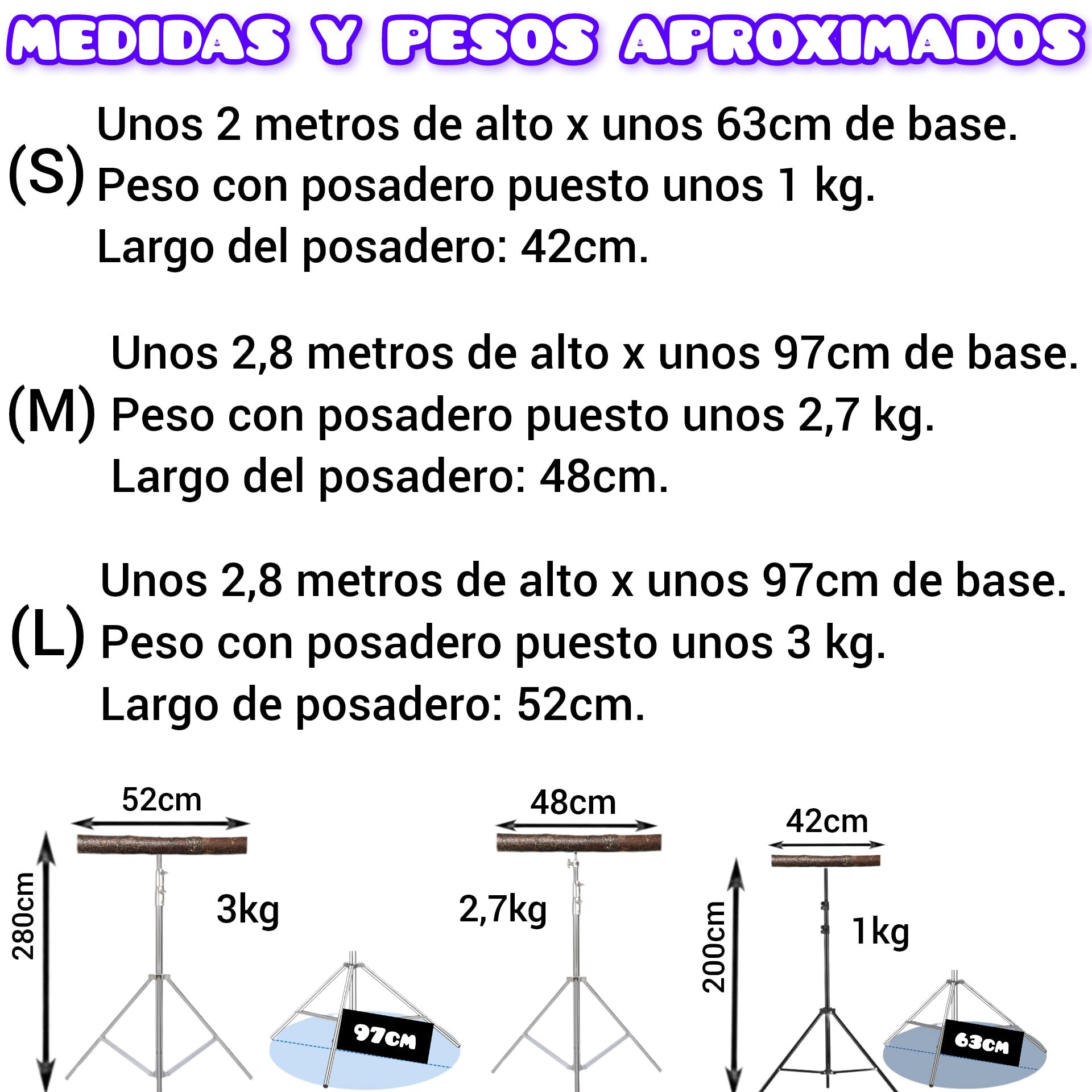 Trípode para Loro yaco, Amazonas, Percha de Vuelo Libre y antiestrés de Aves alejandrinas, posadero de Madera Natural, Juguete Entrenamiento de Loro, Accesorio Reposo de pájaros, (M)
