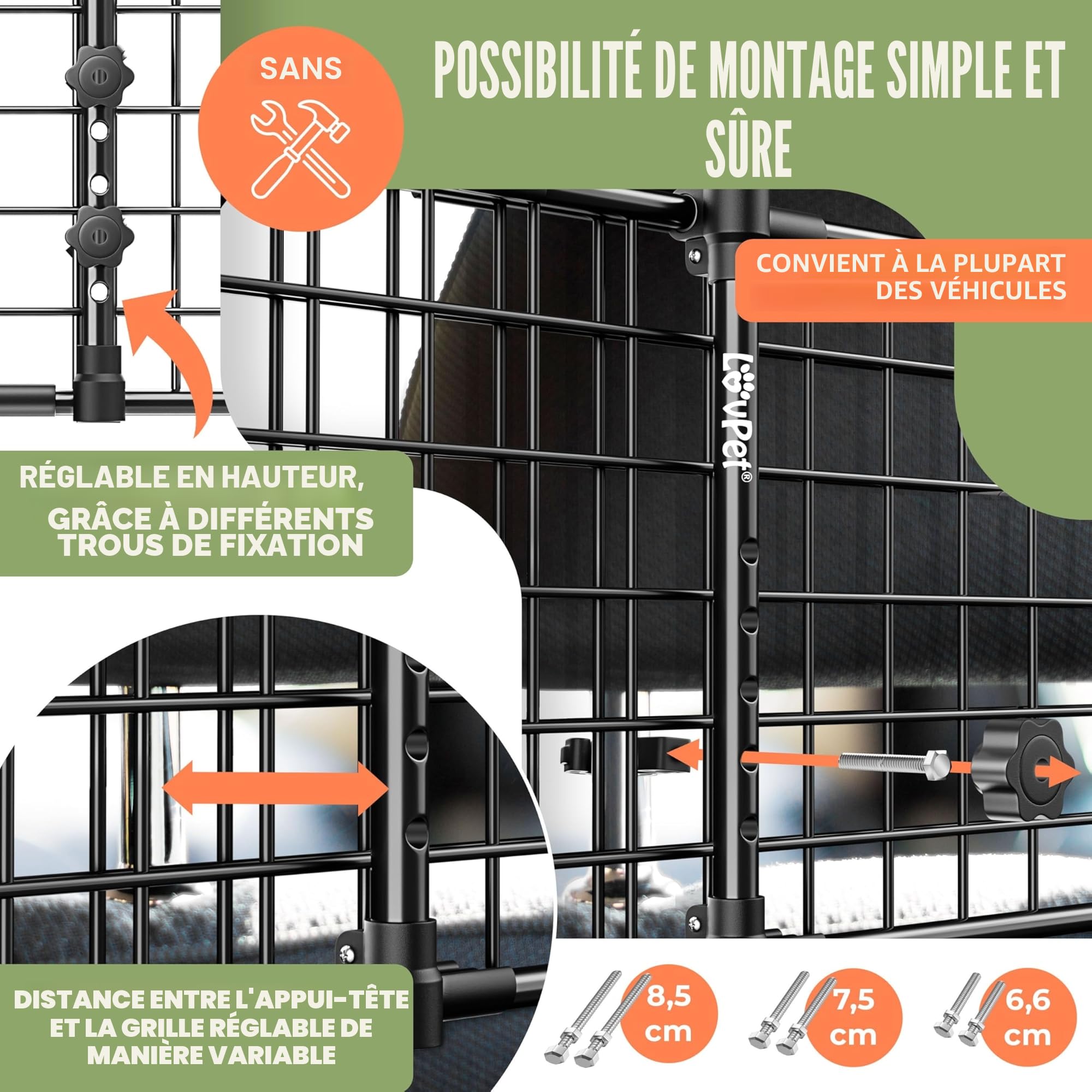 LovPet Grille de séparation Universelle pour Chien - Largeur réglable 30 x 91-153 cm - pour Coffre de Voiture - Noir