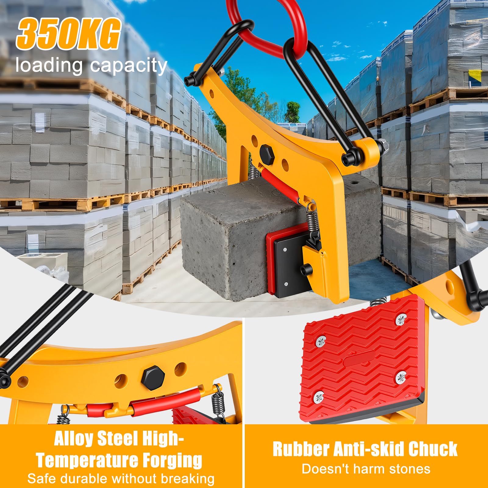 Plattenheber, Pflastersteinheber, 350kg Hebezange Bordstein Steingreifer Versetzzange Bordsteinträger Treppenstufenzange Pflasterzange Steinklemme Zange Werkzeug Einstellbare 5-15 CM