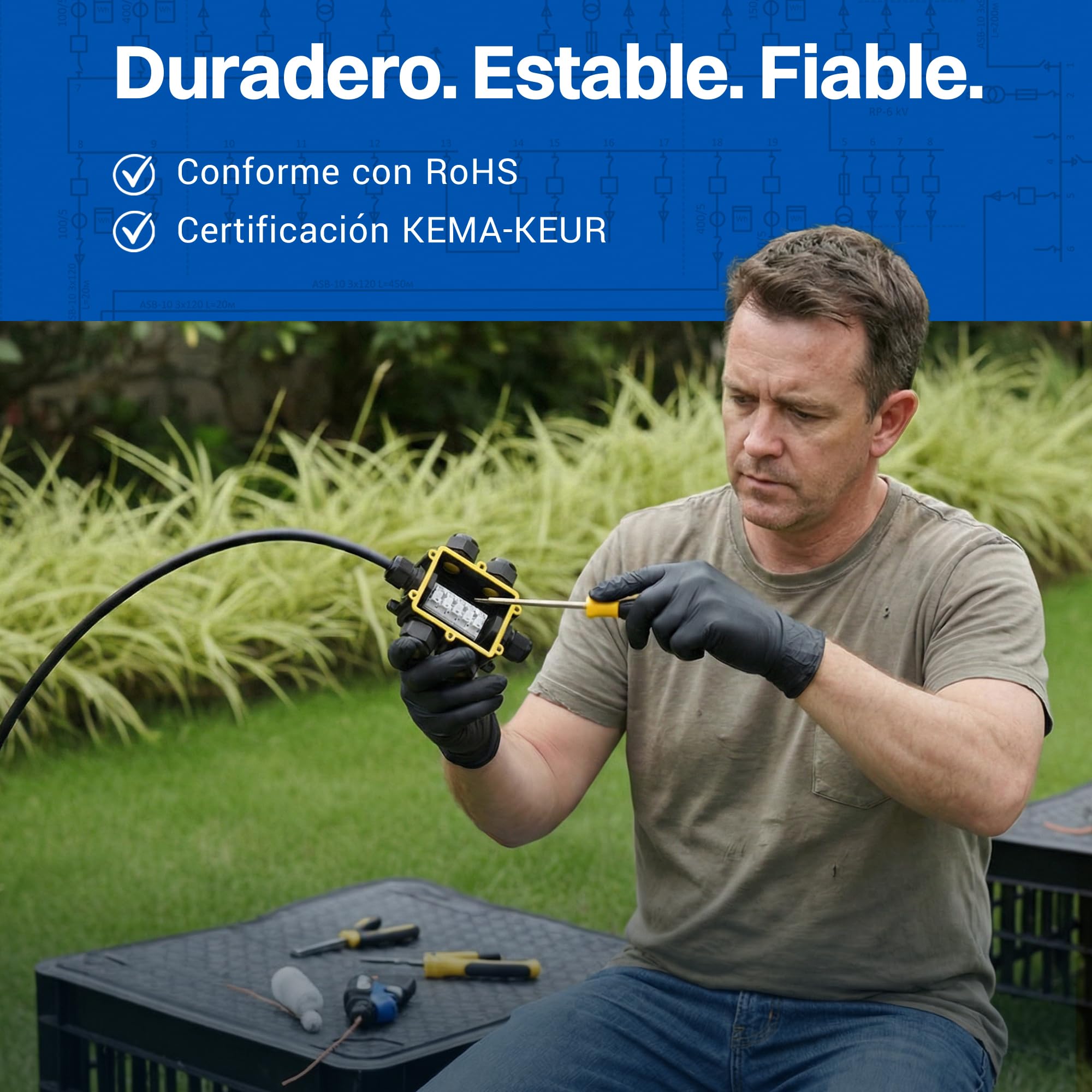 Intratec 10x Caja de derivación estanca 6 aperturas 4–14 mm cable – Caja de distribución impermeable IP68 para exterior, fácil instalación en jardín y cables subterráneos – 35 x 113 x 93mm