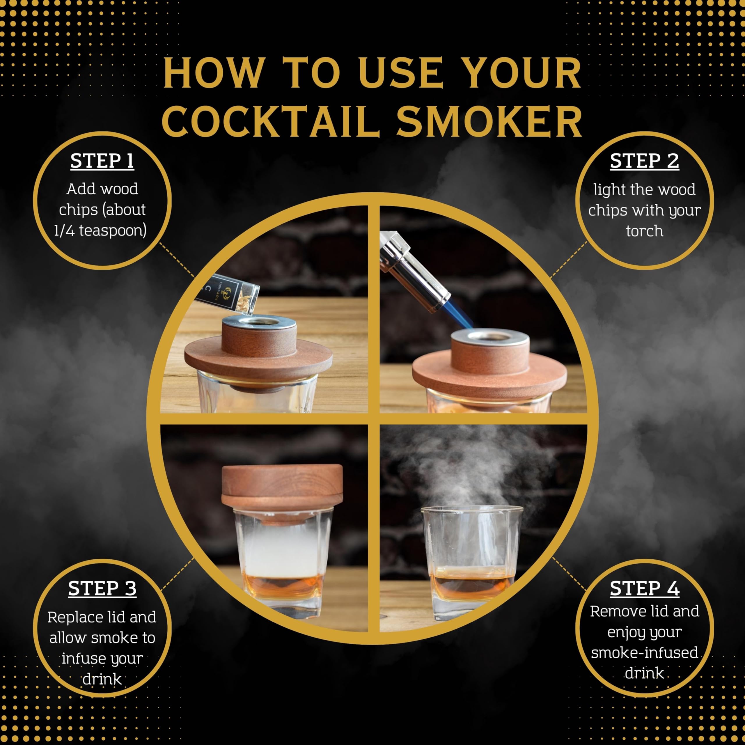Cocktail Smoker Kit - Whisky Smoker Kit met zaklamp en 4 soorten houtsnippers voor Bourbon Smoker Kit met zaklamp (geen butaan) - Whisky Smoker Set met 2 Ice Mallen