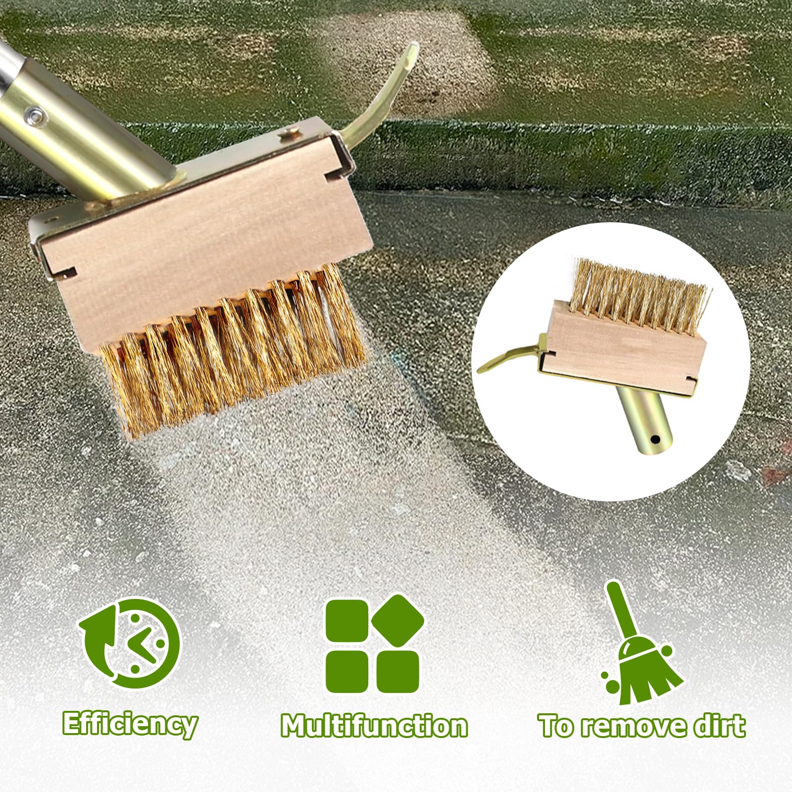 2 Pezzi Scopa filo metallico 10cm Scopa metallica per giardino Spazzola acciaio con 1 set manico lungo 1,6m Setole in metallo e raschietto contro erbacce Spazzola esterni per terrazza,giardino