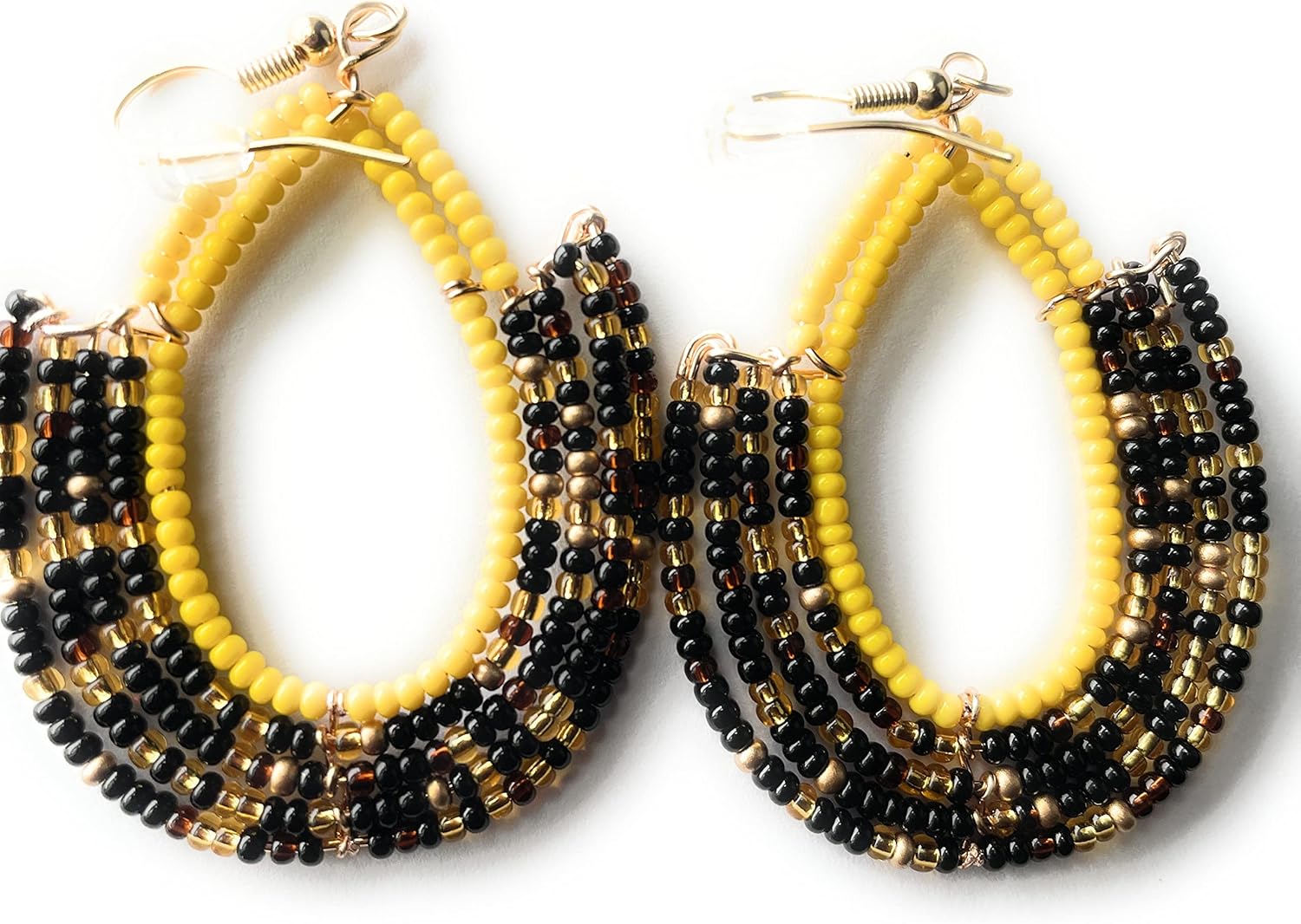 Alili Black And Yellow Handmade Beaded Dangle Earrings Team spirit Gameday Unique Lightweight