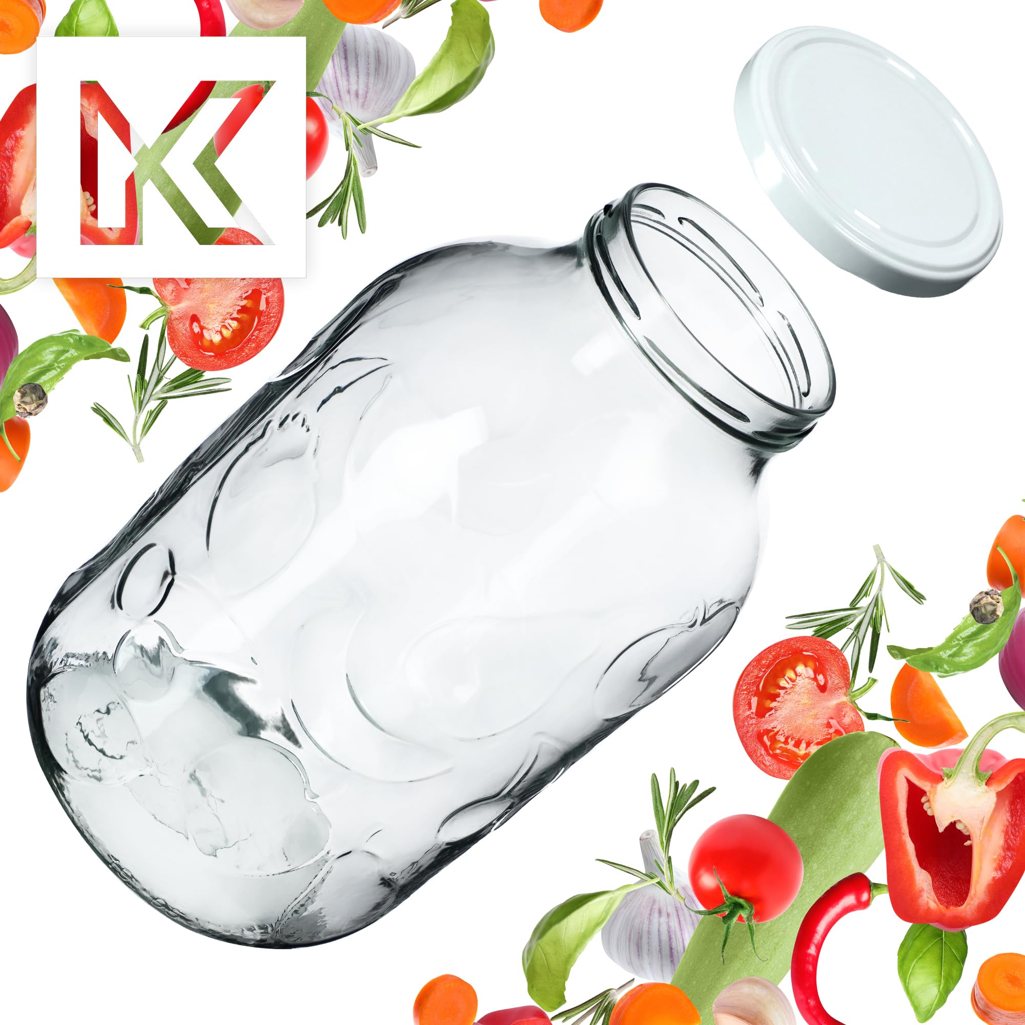 KADAX Lot de 6 tarros de cristal redondos para conservación - 5 l - Con tapa de rosca - Para mermelada, conserva, etc. - Blanco