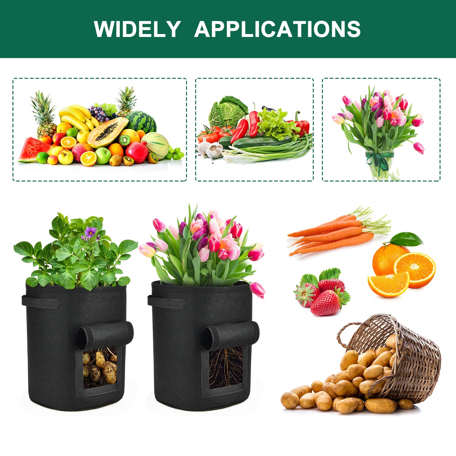 Bolsas de Cultivo de Papas, Paquete de 2 Bolsas de Cultivo de Tomates de 7 galones Macetas Bolsas de Plantas Bolsas de bandejas de Cultivo de Plantas con Ventana de Bucle y manijas de Correa
