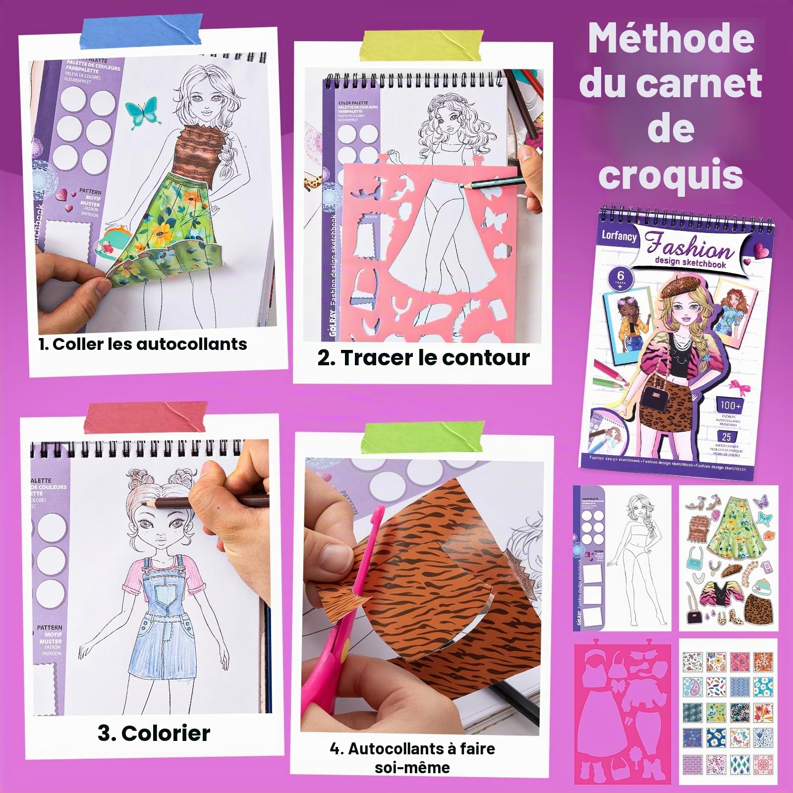 Studio Mode Fashion Design Kit Jouet Cadeau Fille 7-12 ans, Kit Couture Loisirs Créatifs avec Tissus, Mannequins & Crayons