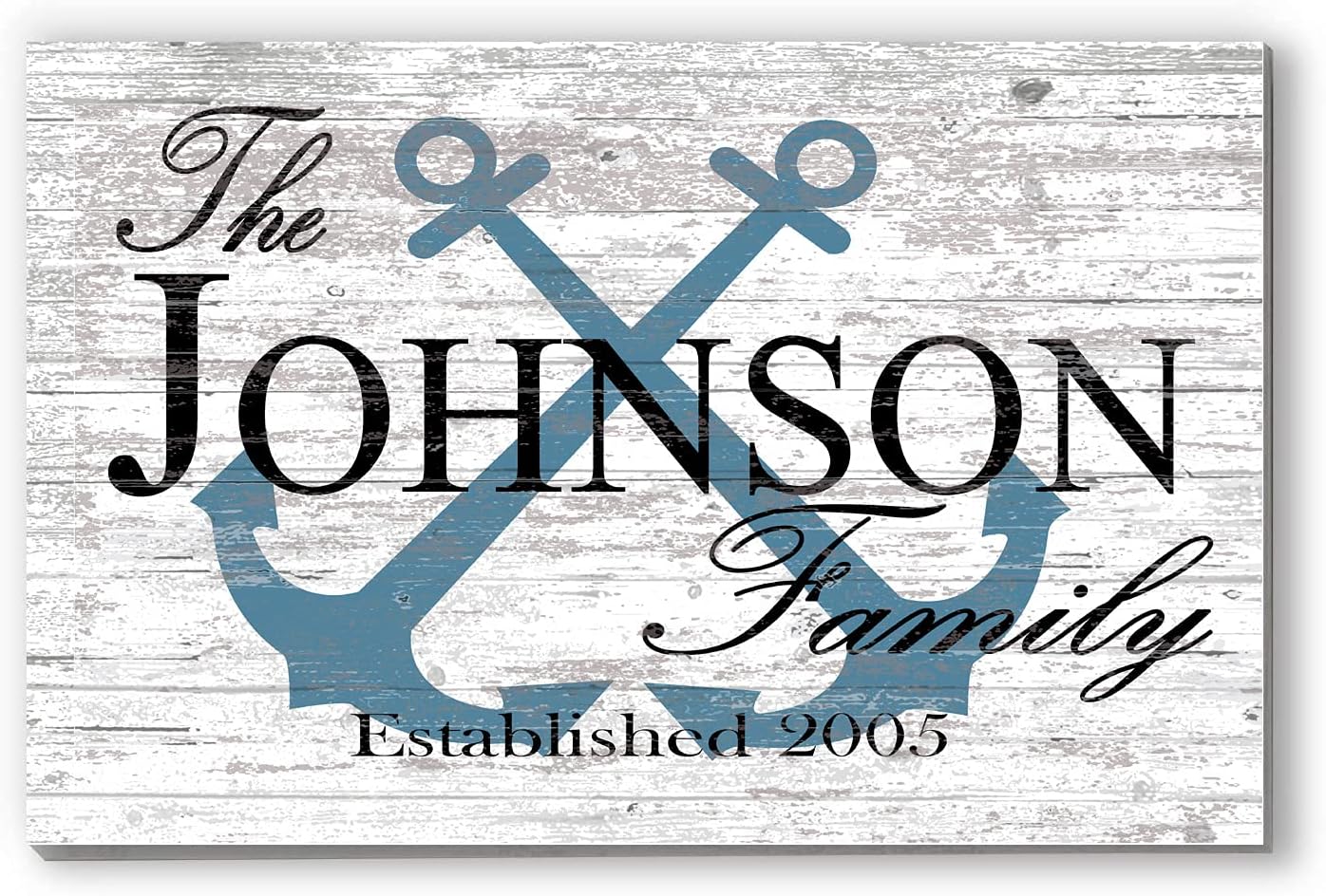 Custom Beach House Sign or Lake Home Sign - Anchor Design Name and Established Date - Solid Wood - 16.5in x 10.5in (Anchor Slate Blue)