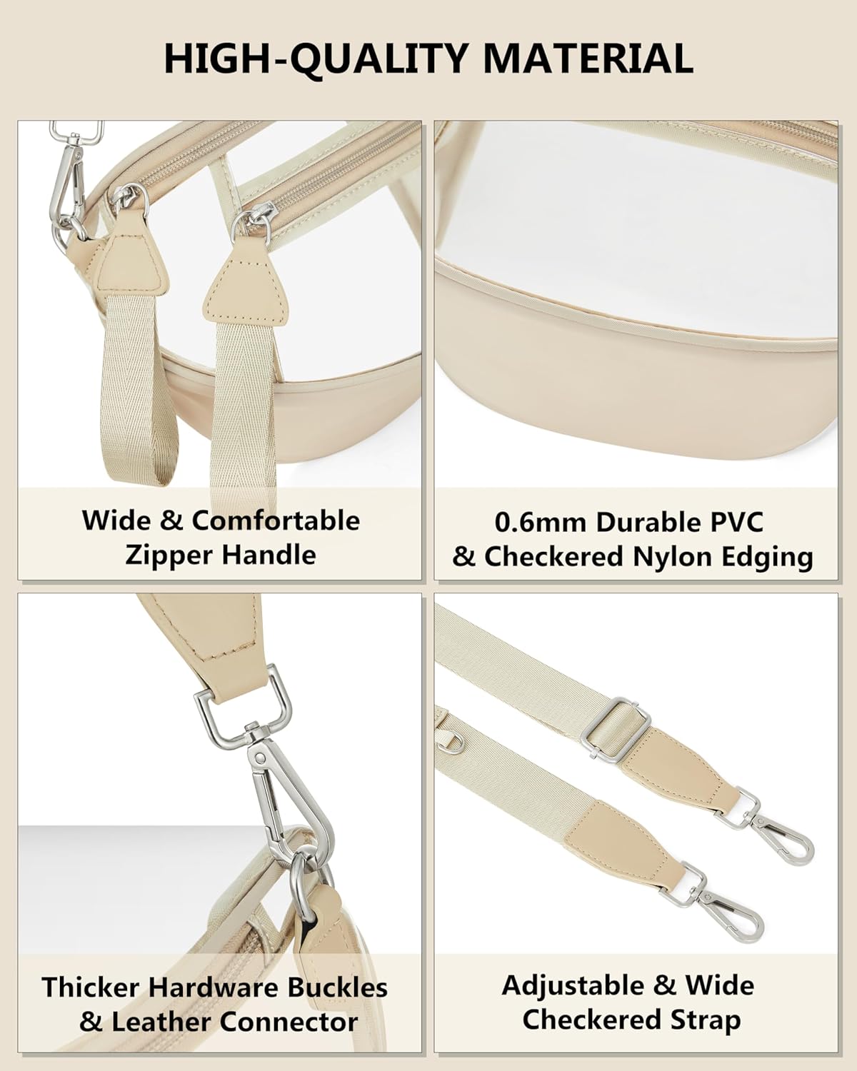 Clear Checkered Crossbody Bags for Stadium Events, Clear Purse Bum Bag for Women Concert Sport with RFID Coin Purse