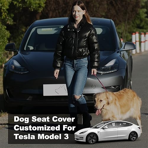 Miniatura 6 de Meginc Fundas de asiento para perro para asiento trasero, forro para mascotas para Tesla Model 3, 100% impermeable, protector de asiento trasero