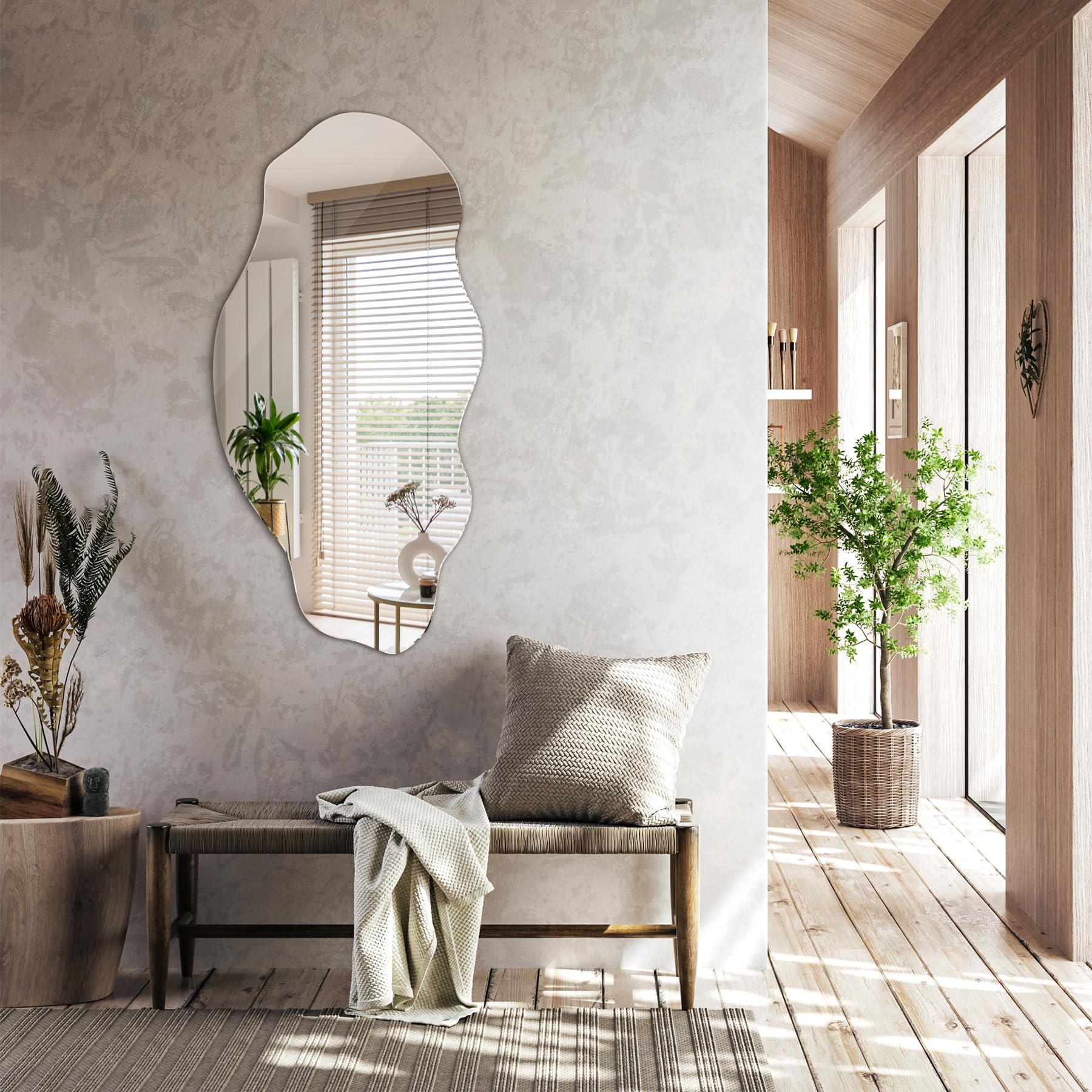 Generico Decormat Specchio 50x100 cm Grande Moderno Irregolare Organico Asimmetrico Macchia per Bagno Soggiorno Verticale
