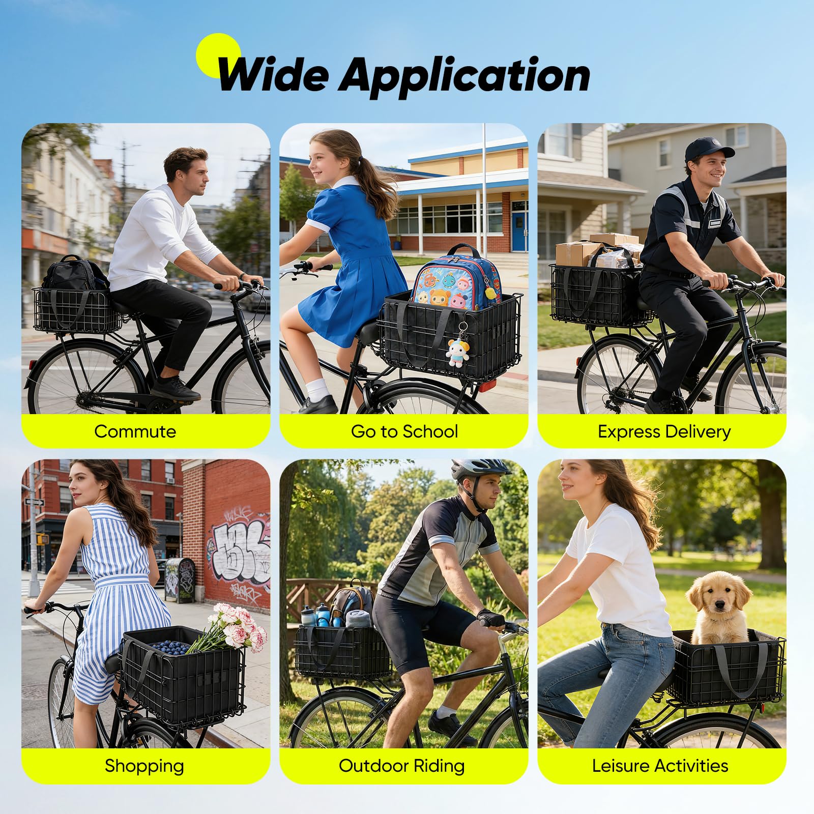 Panier de vélo arrière Pliable avec Poche intérieure Amovible, Housse imperméable, Couvercle en Filet, Porte-Bagages arrière, Panier de Cadre pour Le Transport des Animaux de Compagnie et des achats