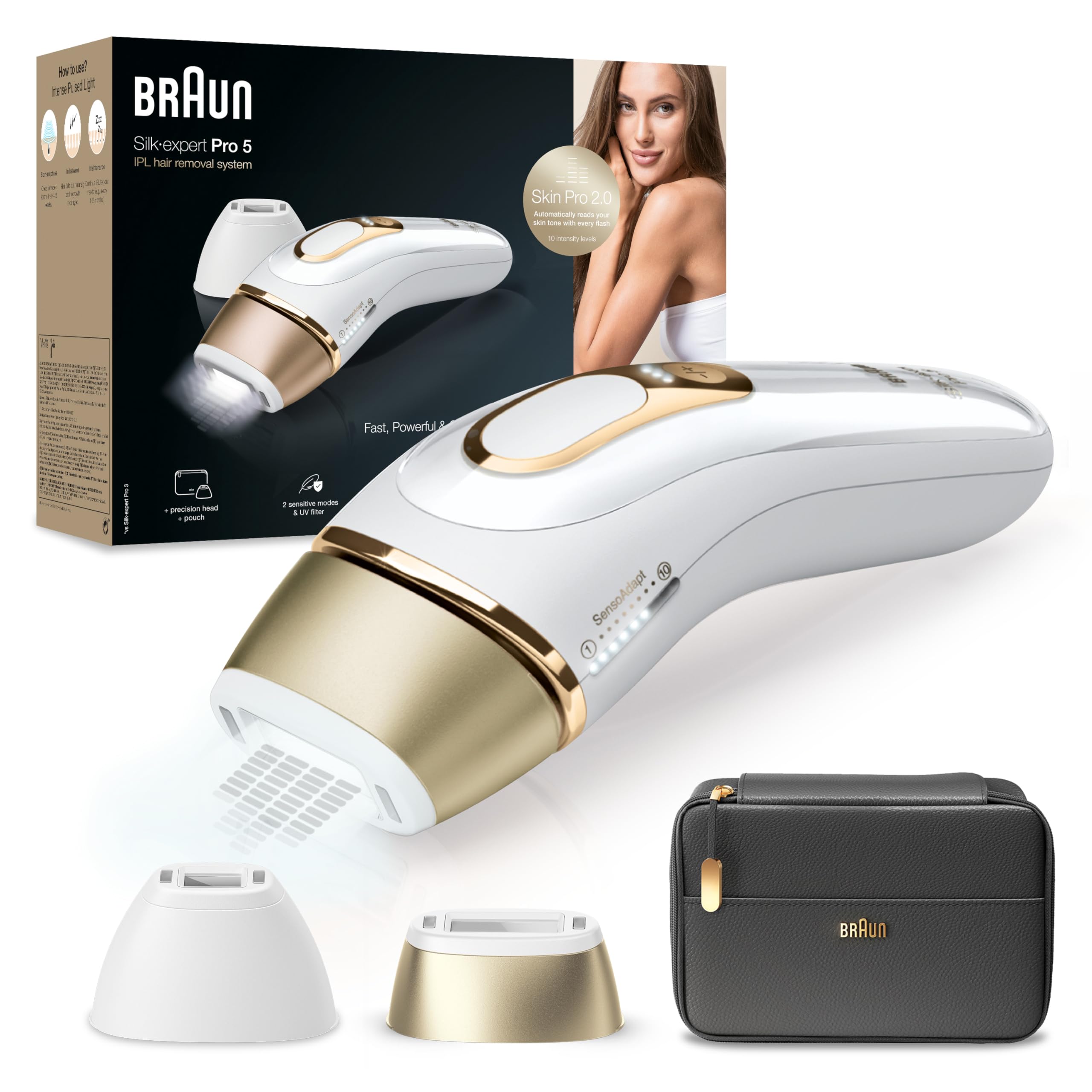 Braun Silk-expert Pro 5 Laser Epilator Women/Men Pulsed Light IPL, Precision Head + Venus Razor + Face Facial Shaver for Women with Built-in Smartlight Light