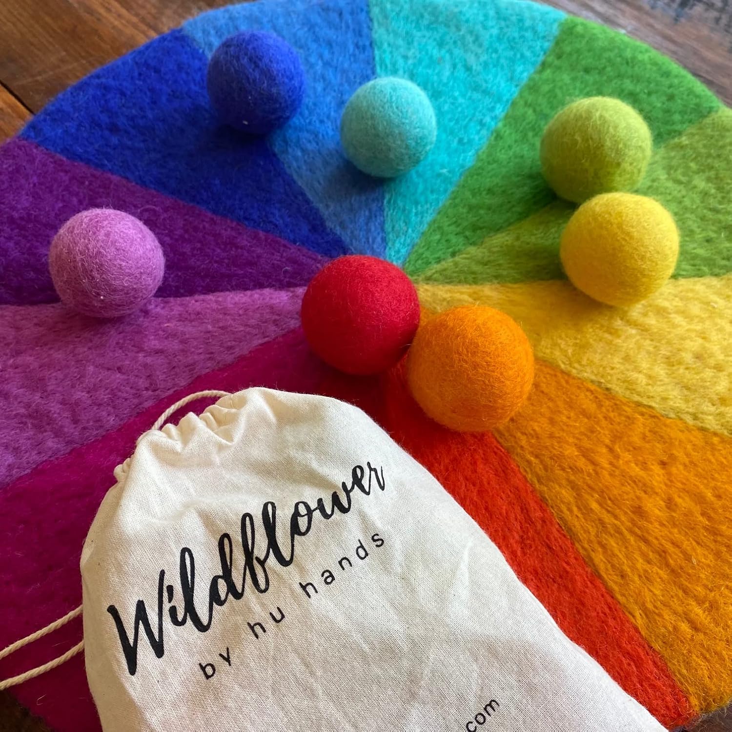 Rainbow Kids Play Mat - Felted Color Wheel – Homeschool Classroom Art for Play and Décor - 100% (1) Pure New Zealand Wool - 15" Diameter Size