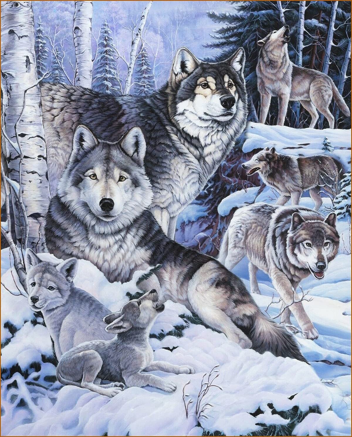 35" New Fabric Panel - David Textiles Digitally Printed Wolfpack Winter Birch Scene - Fabric for Crafts by Alina Natetkova