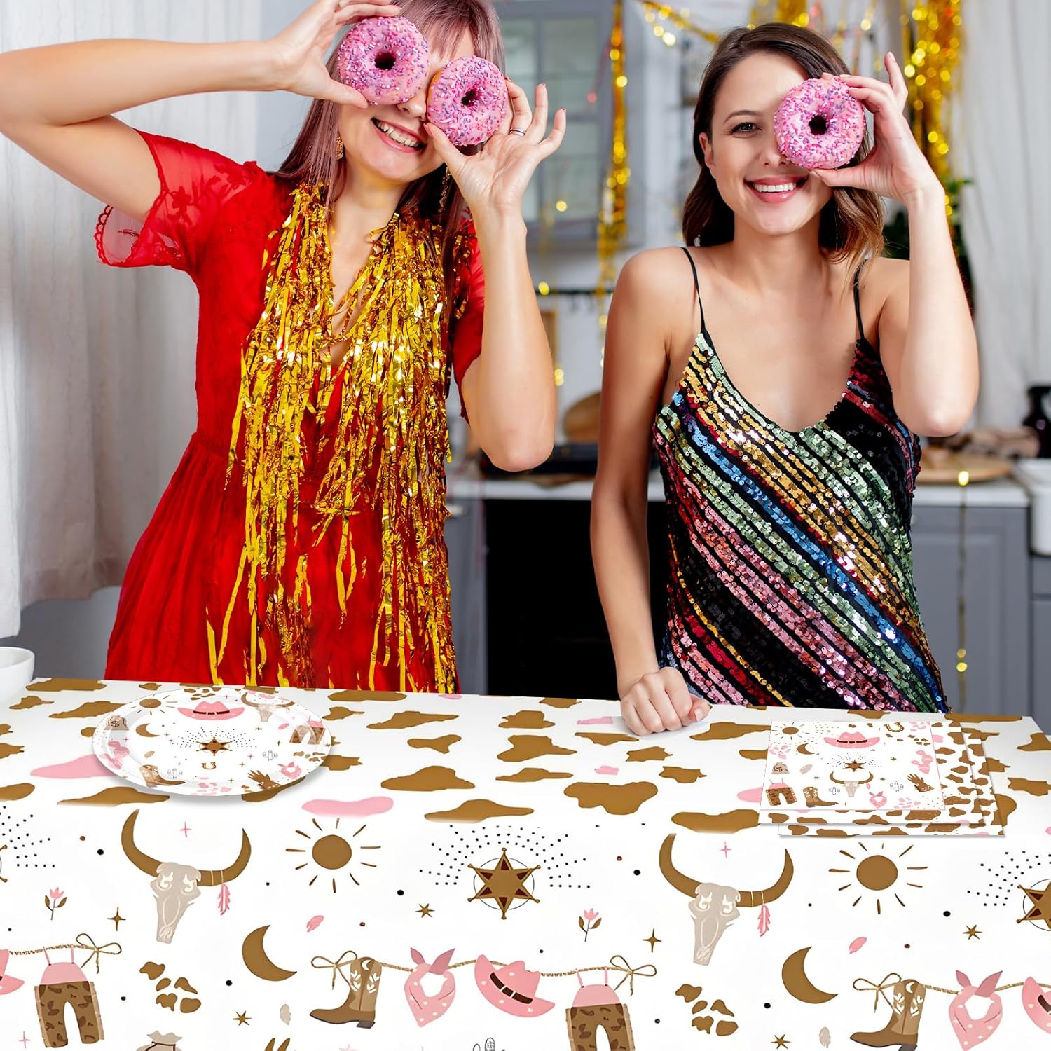 41Pcs Western Cowgirl Birthday Party Decorations Pink Cowgirl Party Supplies Retro Cowgirl Paper Plates Napkins Tablecloth|First Rodeo Wild West Cowgirl Birthday Baby Shower Bachelorette Party Decor - Image 6