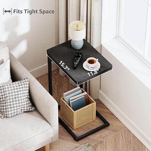 Miniatura 4 de QEEIG - Juego de 2 mesas auxiliares de mesa en forma de C, modernas, color negro (017-30B)