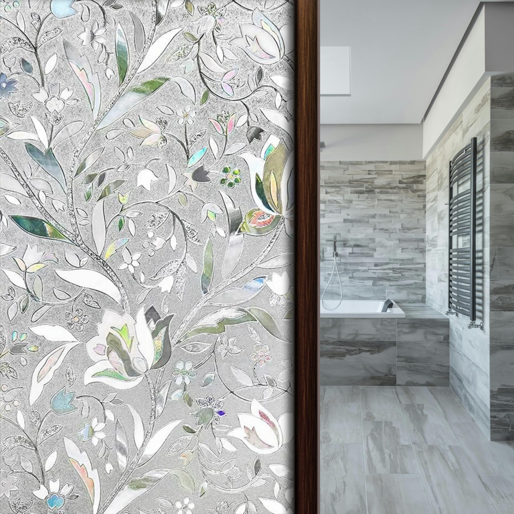 Evsipo Window Privacy Film - Decorative Tulip Window Film for Home Bathroom Office 17.5