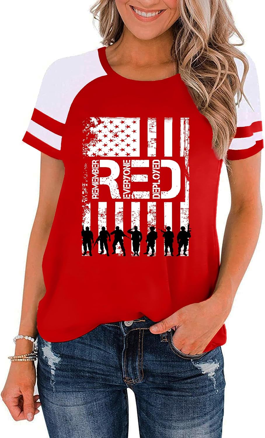 American Flag Shirt Women 4th of July Shirts USA Flag Graphic Patriotic Tshirt Raglan Color Block Tops
