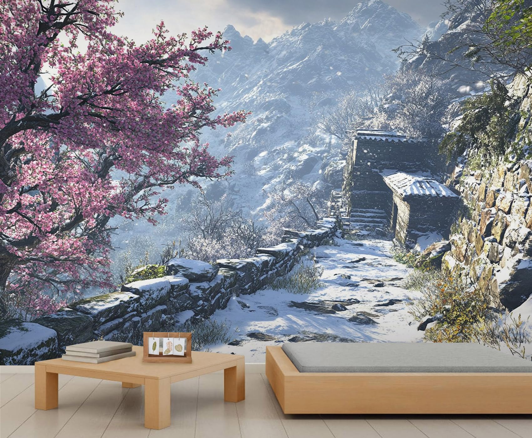 Winter Mountain Scenery Mural Snow Mountain Wallpaper Landscape Painting Wall Mural Statement Wall Restaurant Diner Large-Scale Art Decor Photo Panoramic Accent (Non-self-Adhesive)