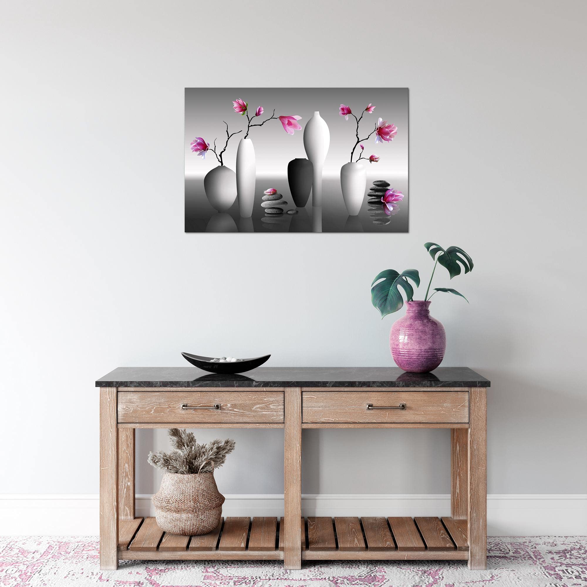 Runa Art Quadro Murale Fiori Magnolia Moderno - Grigio Rosa - 036515a, Made In Germany, 110g/m²