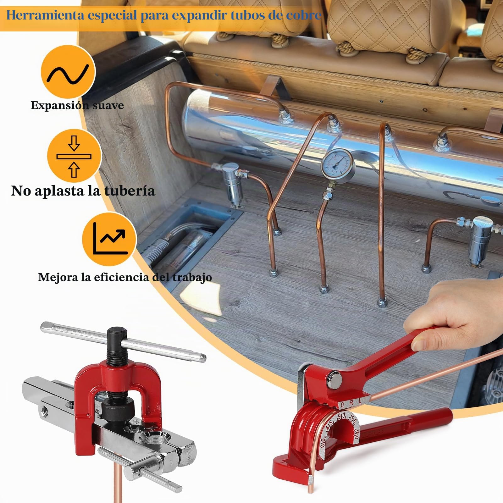 efuturetime Herramienta Ensanchamiento para Mangueras de Freno con Dobladora de Tubos, 7,6 m de Líneas de Freno, Mini Corta Tubos 3-16 mm, 16 Conexiones de Tornillo, 4 Conectores, Flangeado Simple