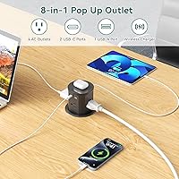 Vista 2 de QBA Toma de corriente desplegable para encimera con PD 20 W USB-C, cargador inalámbrico de 15 W, toma de corriente desplegable con 4 tomas, 3