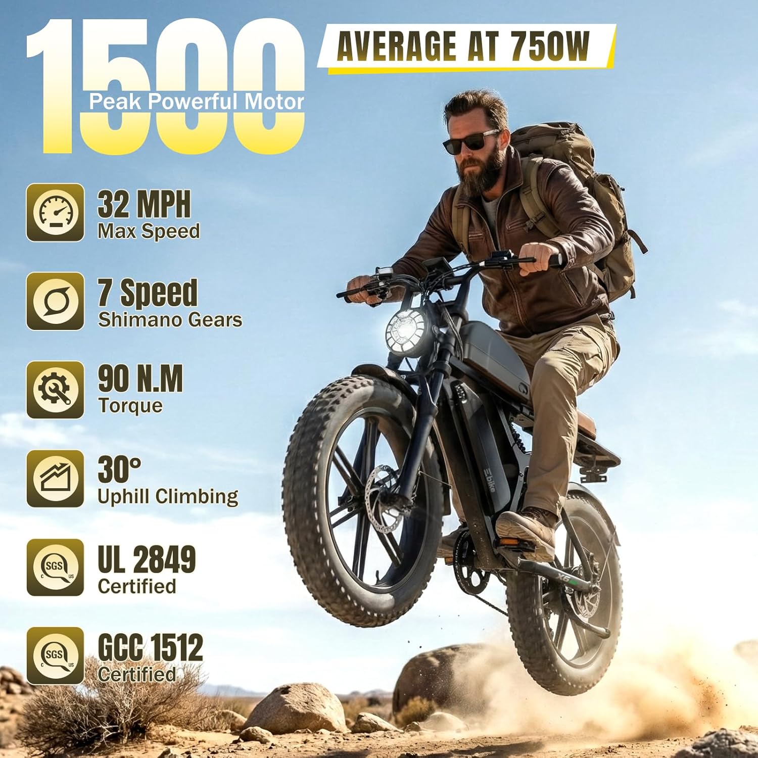 TST Electric Bike for Adults, 1500W Peak Motor 32MPH Off-Road Ebike, 48V 15AH/30AH Removable Battery, 20x4.0 Fat Tire E-Bike with Dual Suspension, APP & LCD, UL 2849 Certification