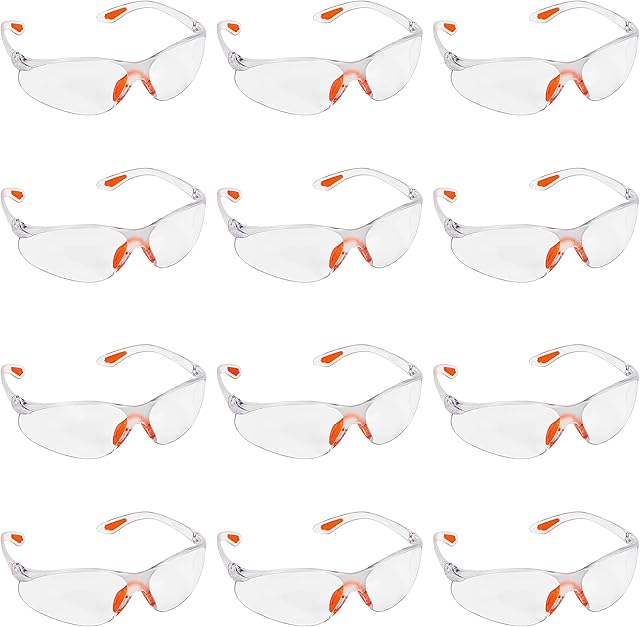 Kurtzy 12 Pack of Wrap Around Safety Glasses with Clear Lenses and Rubber Nose and Ear Grips for a Safe Fit - Personal Protective Equipment with Scratch Resistant Eyewear Lenses - PPE Safety Goggles