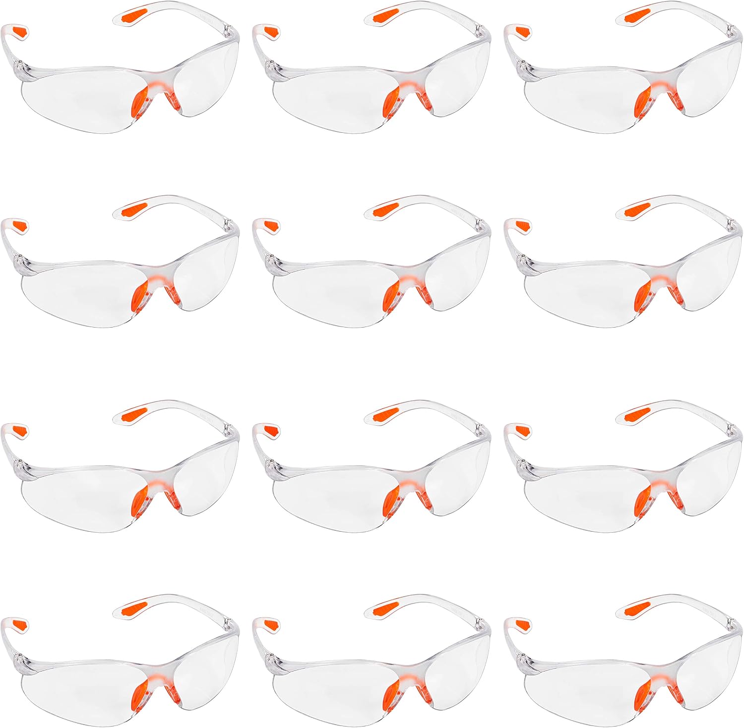 Kurtzy 12 Pack of Wrap Around Safety Glasses with Clear Lenses and Rubber Nose and Ear Grips for a Safe Fit - Personal Protective Equipment with Scratch Resistant Eyewear Lenses - PPE Safety Goggles